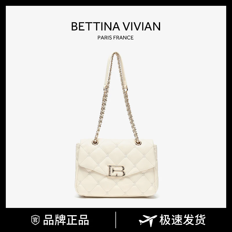 BETTINA VIVIAN2024春夏新款气质小香风菱格单肩包BE-1671Y米白色