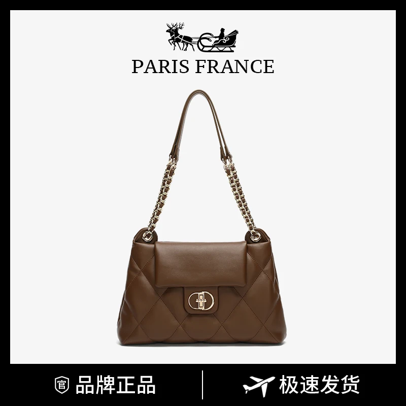 CK&WQ/2024 春夏新款小香风链条单肩斜挎菱格包WQ-00055P焦糖色