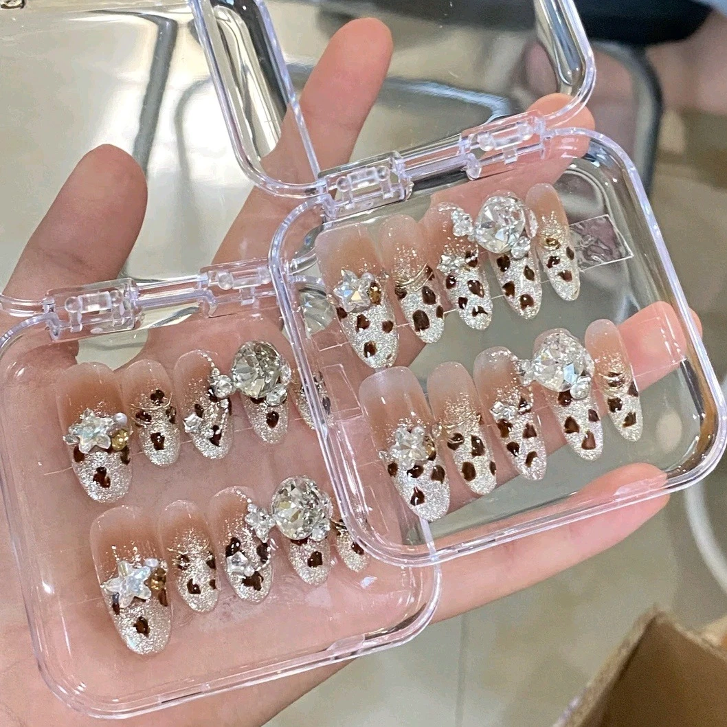 【原创实拍】豹富纯手工光疗穿戴甲纯欲辣妹豹纹猫眼渐变堆钻甲片