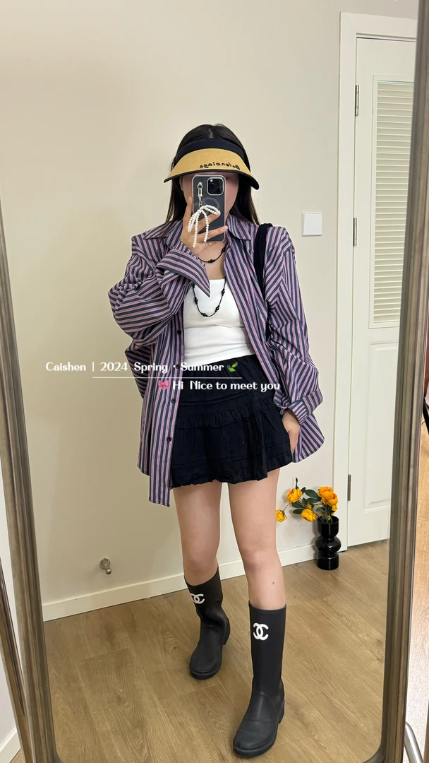 【瀑布紫】复古港风bf风条纹衬衫