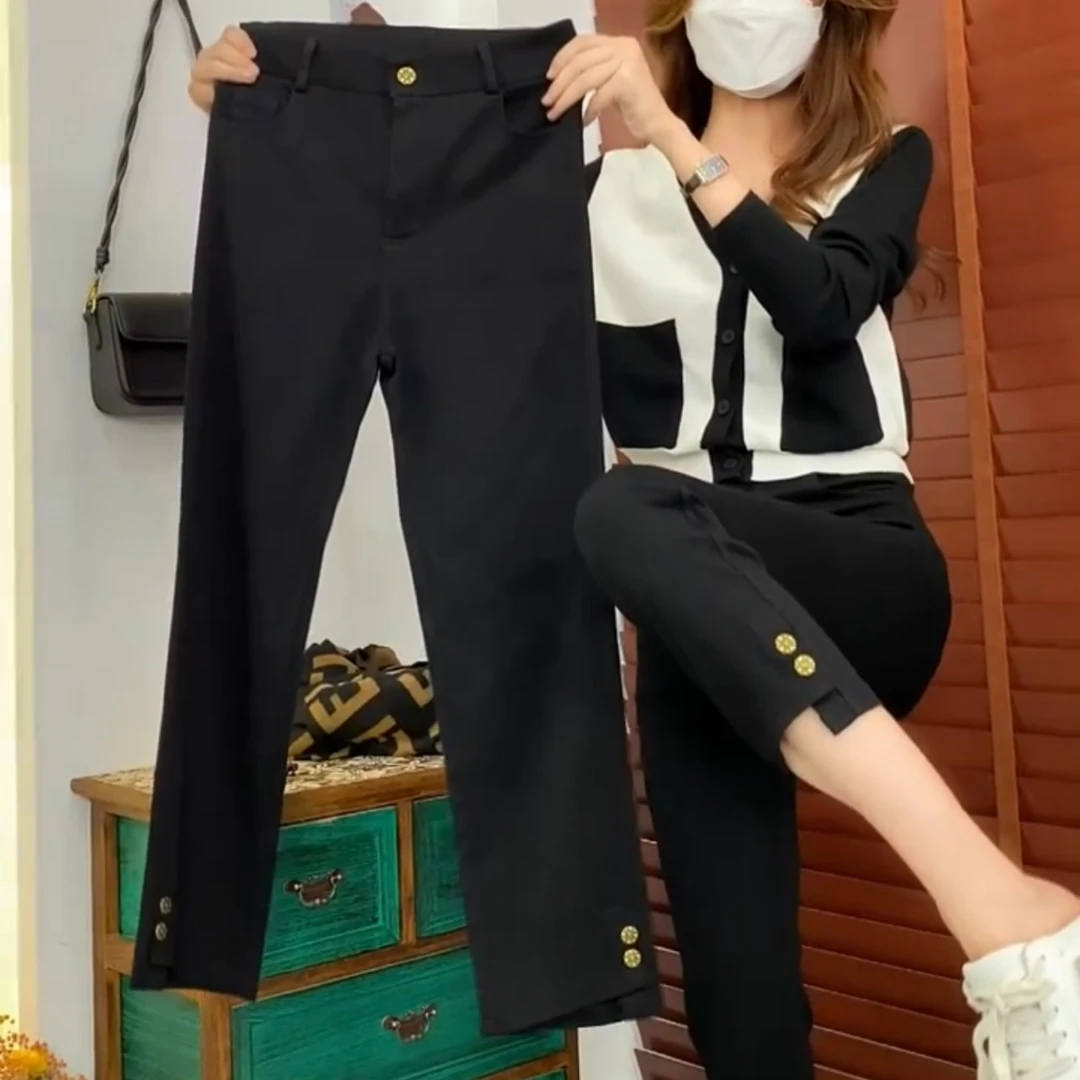 835烟管裤小黑裤女修身显瘦弹力九分裤直筒裤休闲裤小个子裤子潮