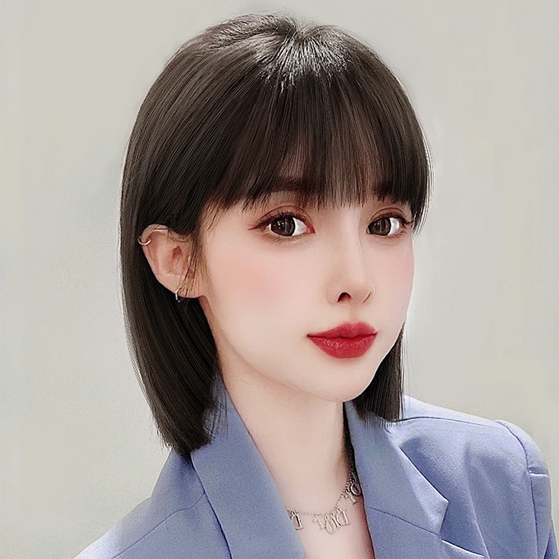 假发女短发新款时尚全头头套自然一刀切真发全真发整顶长发