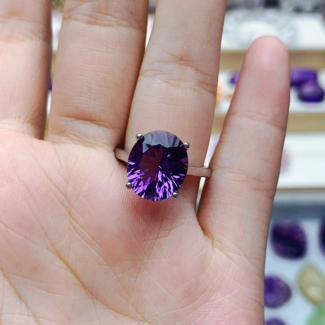 紫晶戒指银S925镶嵌天然