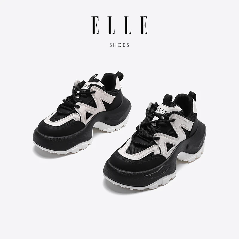 ELLE6.5CM增高女老爹鞋2025新款加绒保暖防滑跑鞋厚底休闲运动鞋