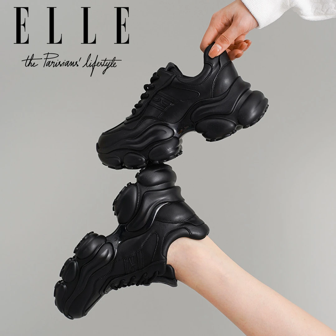 ELLE时尚真皮老爹鞋厚底运动小个子轻便旅游鞋软底不累脚增高女鞋
