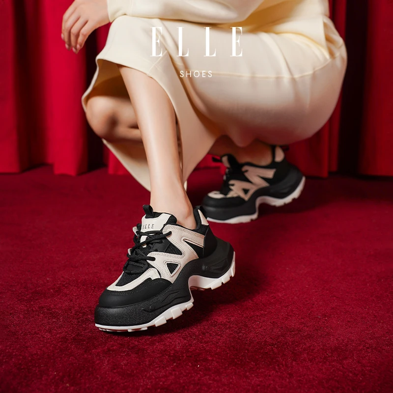 ELLE显腿长厚底老爹鞋2025新款机能重工运动慢跑鞋增高小个子女鞋