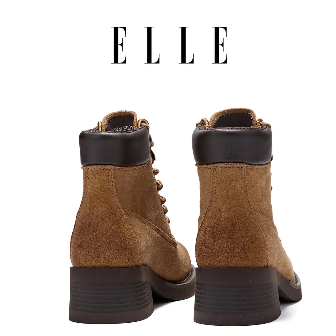ELLE复古英伦风马丁靴女小个子配裙子短靴2025新款户外旅游厚底靴