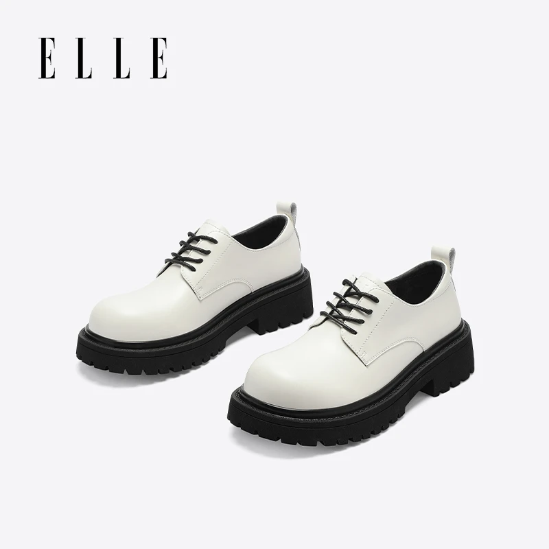 ELLE复古小皮鞋2025年秋季新款英伦风百搭乐福鞋女士厚底圆头单鞋