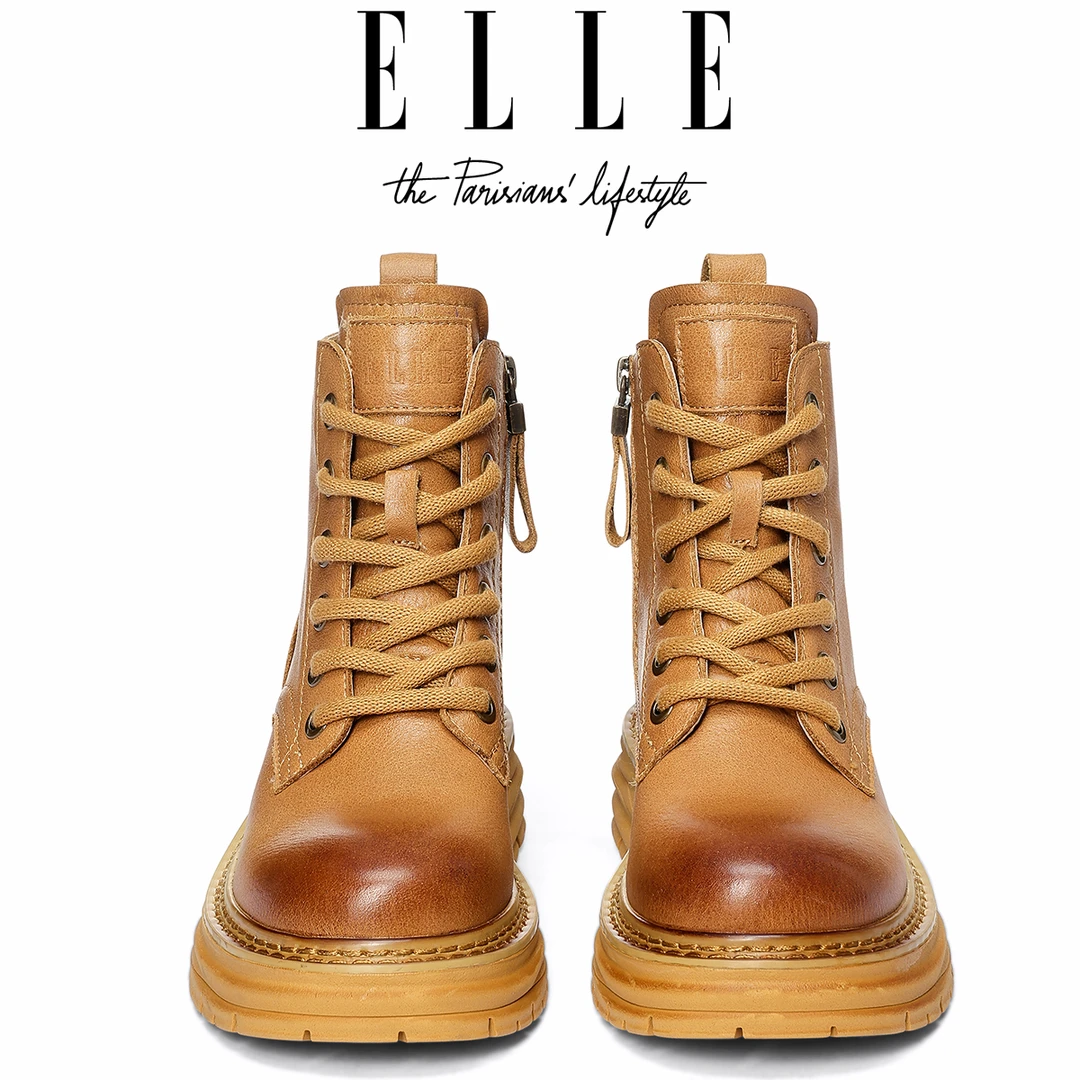 ELLE平底显脚小马丁靴复古经典高帮户外英伦风靴子2025配裙子女靴