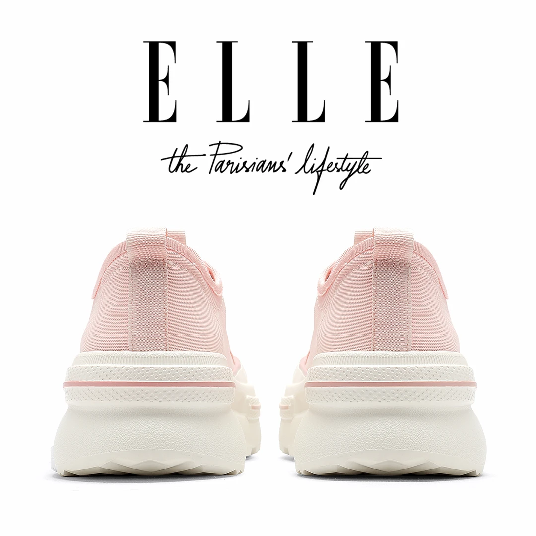 ELLE粉色透气厚底休闲板鞋女2025新款秋季今年流行的松糕运动网鞋