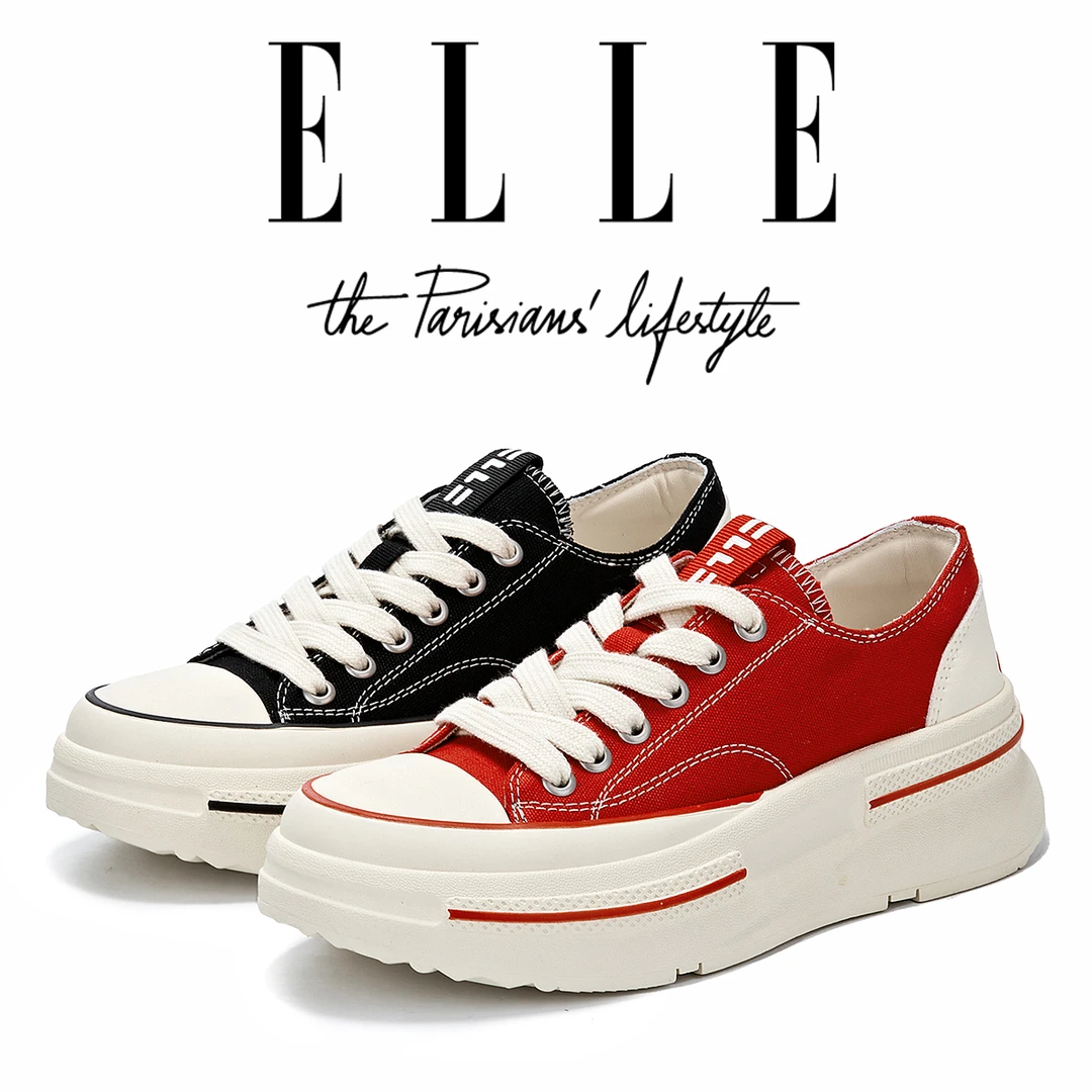 ELLE配裙子的帆布鞋女厚底休闲板鞋秋季2025新款小个子增高松糕鞋