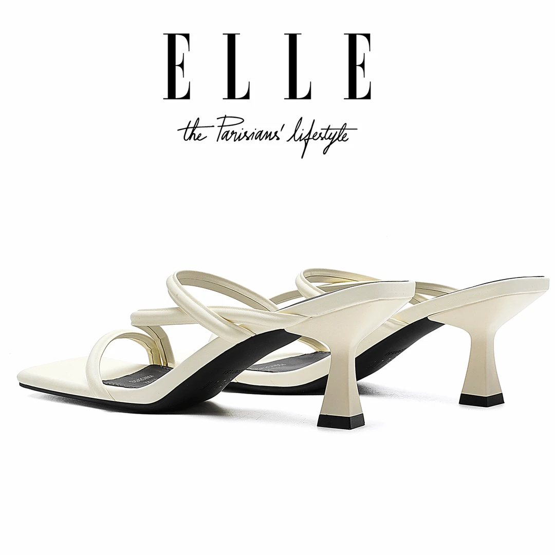 ELLE法式小凉拖女露趾方头气质软底高跟鞋24夏季新款小猫跟凉拖鞋