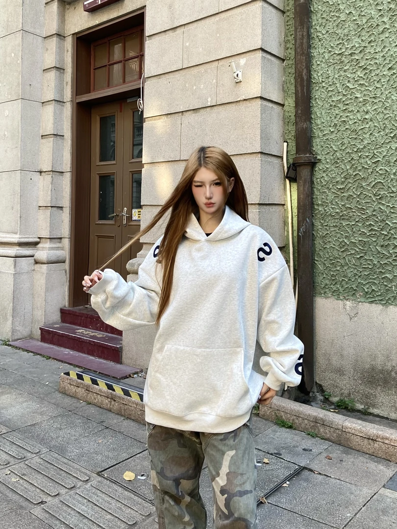 FYKSHOP美式街头刺绣字母连帽卫衣男女款运动宽松长袖情侣帽衫ins