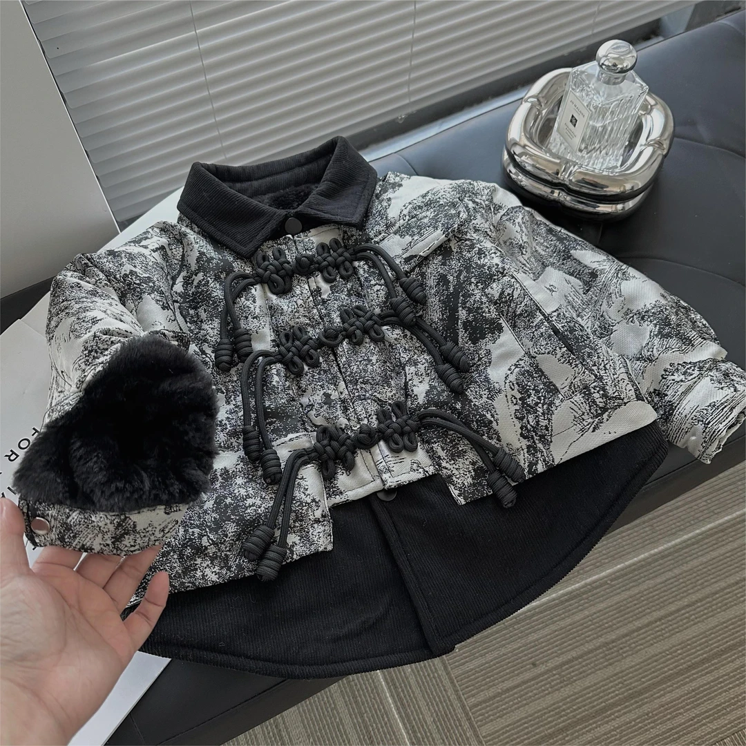 现货【文文妈】冬季新款童国潮风外套加绒加厚中小童汉服hyp1278