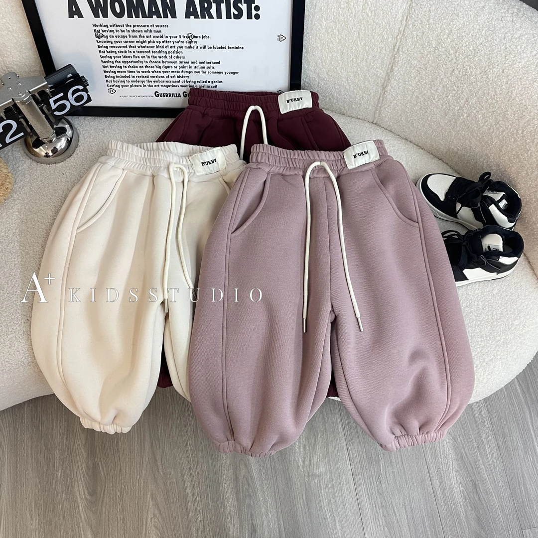 现货【文文妈】冬季新款儿童加绒裤子一体绒加厚宽松韩版HDM3413