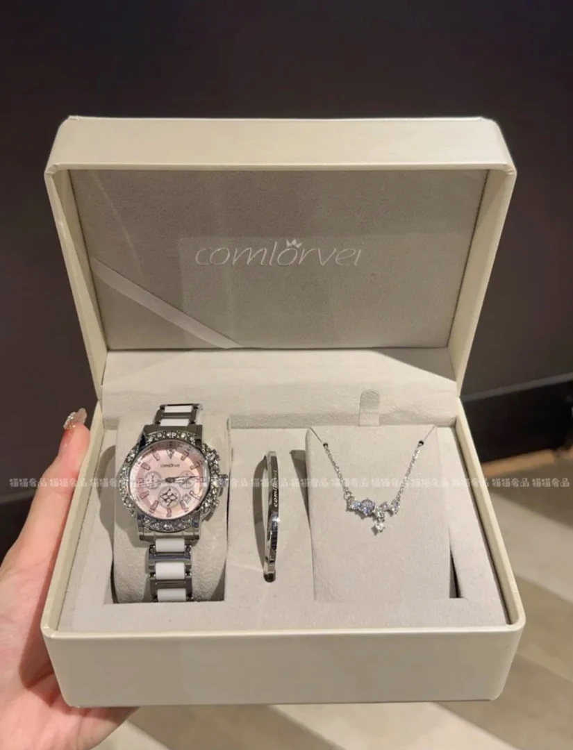 猫猫·桃之夭夭·粉色贝母手表套装气质女神女表女士手表礼物推荐
