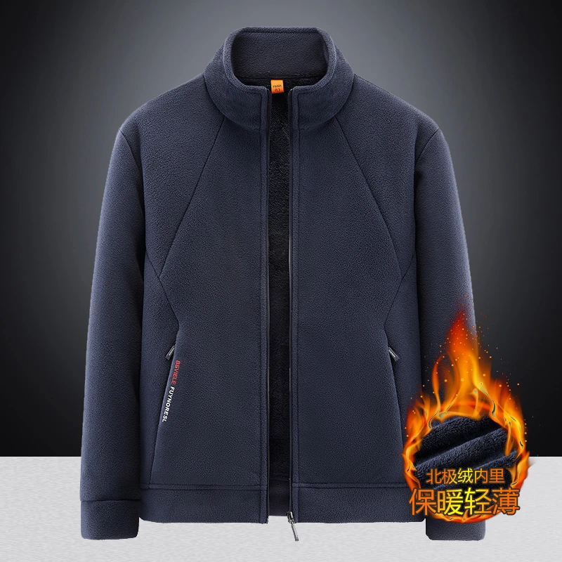 摇粒绒外套男秋冬新款宽松抓绒衣开衫卫衣休闲加绒加厚颗粒绒夹克