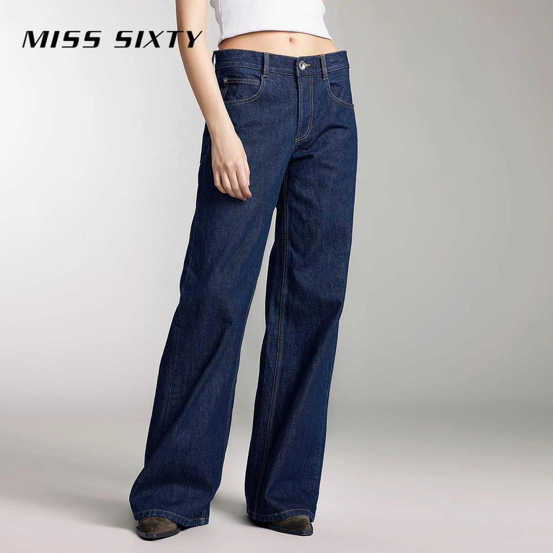Miss Sixty新款牛仔裤女纽扣直筒百搭简约雅丹风轻奢长裤