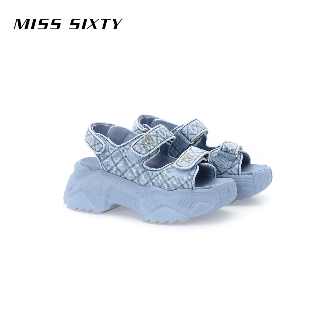 Miss Sixty春季新款凉鞋女魔术贴露趾厚底松糕鞋沙滩鞋尤莱特