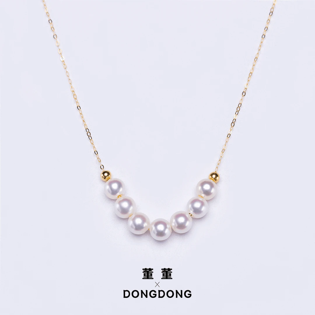 【跨年福利7折】海水AKOYA极光微笑链吊坠/18K金/5.5-6mm 强光紧致