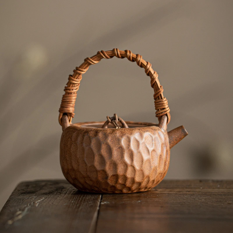 【拿放斋】藤编泡茶壶.3889.中式老岩泥原矿粗陶烧水煮茶壶类.SL