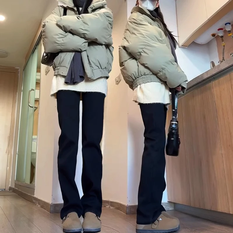 黑色窄版阔腿直筒牛仔裤女春秋2025年新款高个子女士秋冬加绒裤子