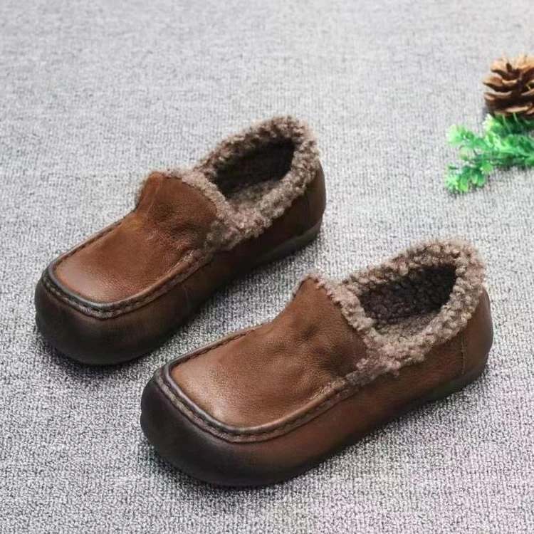豆豆鞋女冬加绒加厚保暖雪地靴复古平底一脚蹬毛毛棉鞋休闲舒适潮