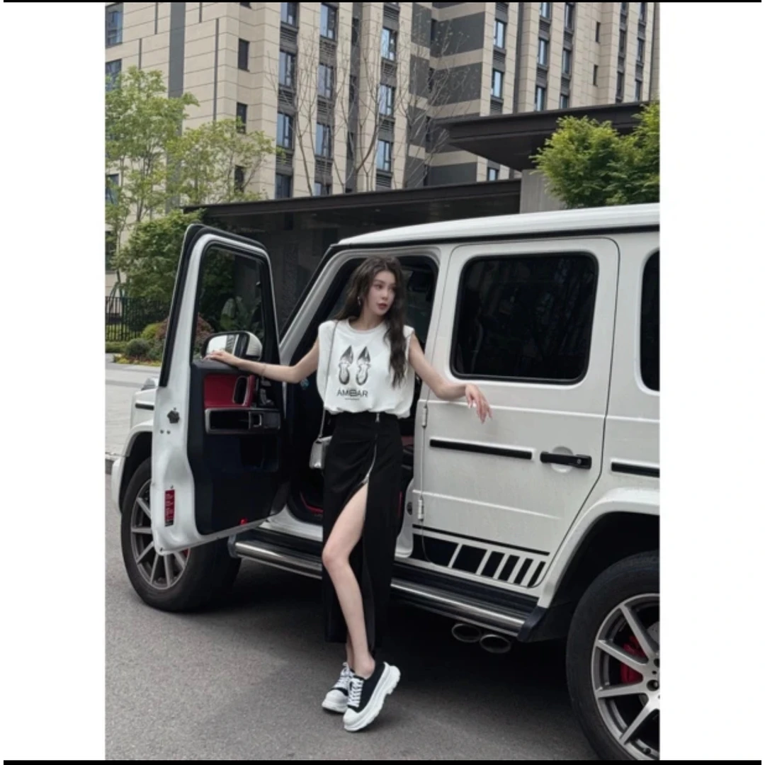 2QZ22时尚褶皱拉链侧开衩气质半裙