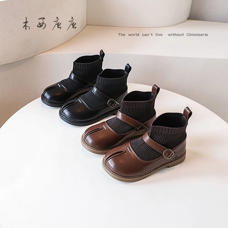 女童简约袜靴百搭小女孩单靴小皮靴2024秋季儿童休闲羊蹄短靴【兮】