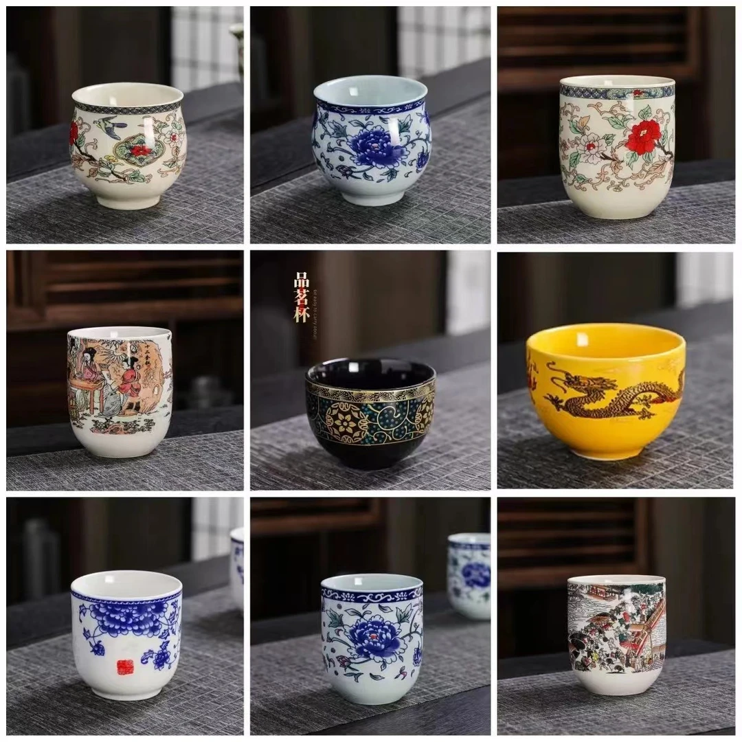 青花复古日式茶杯陶瓷杯子水杯小茶杯单个主人杯品茗杯功夫茶盏杯