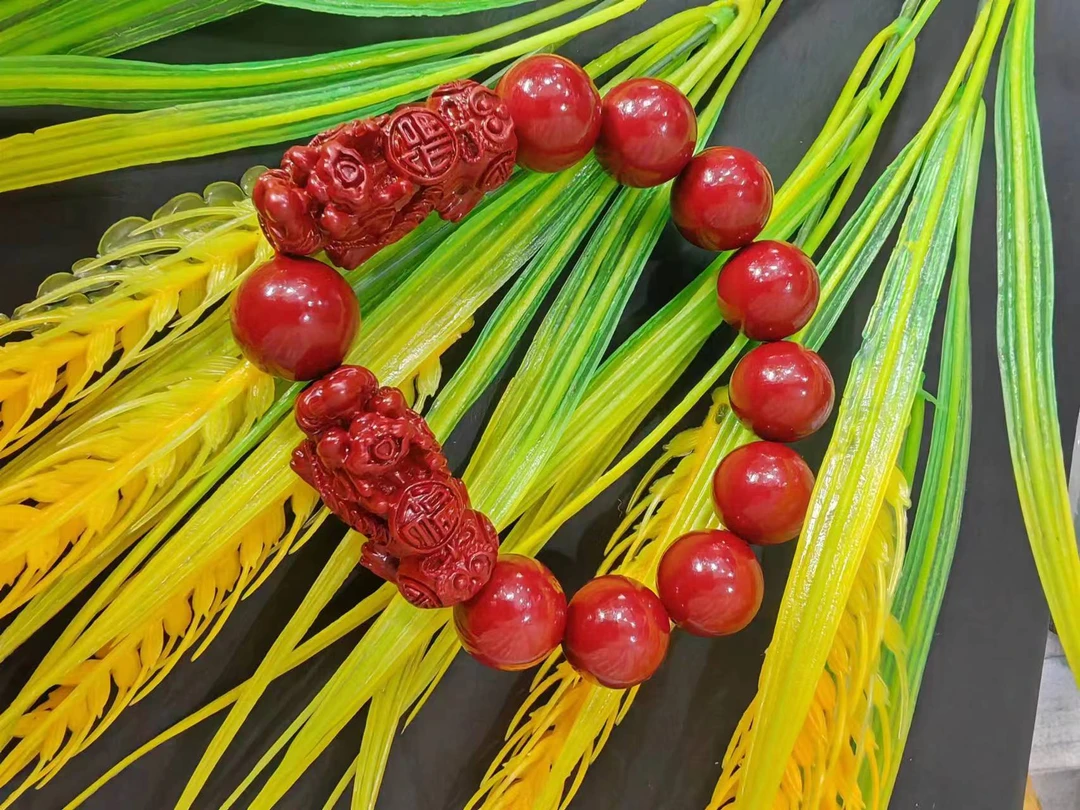 辰砂（处理）【亿凡珠宝】辰砂双貔貅手串卡16左右