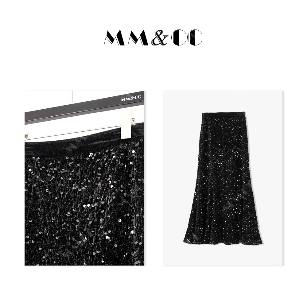 【鱼尾裙】新中式国风设计感轻奢气质亮片半身裙百搭黑色女F9059