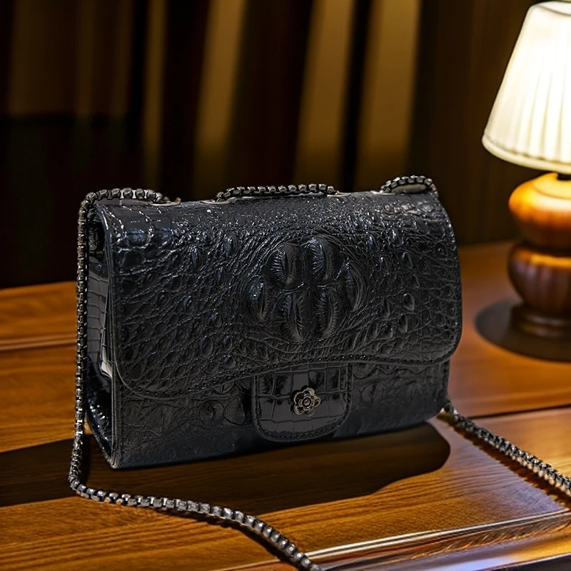 时尚简约菱格小方包纯色斜挎包都市女包流苏链条单肩包9980黑色