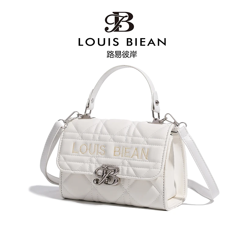 Louis biean新款高质感时尚菱格刺绣斜挎单肩包手提包8086白色