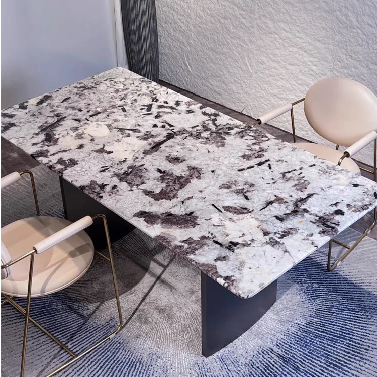 意式轻奢精品雪山兰奢石餐桌长方形豪宅别墅大平层天然奢石长餐桌