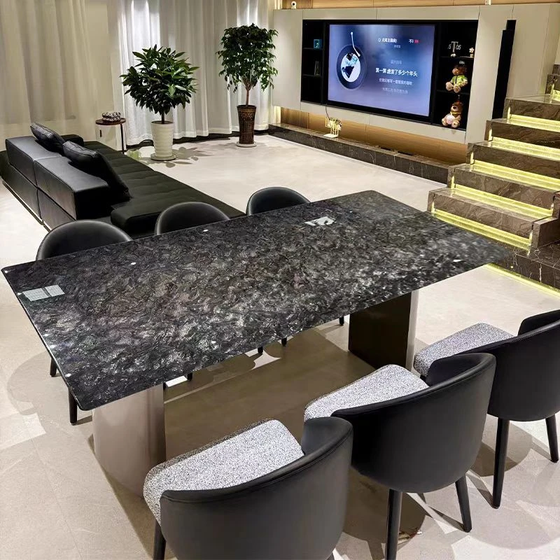 进口范斯哲黑天然奢石餐桌现代简约家用餐厅长方形大理石吃饭桌子