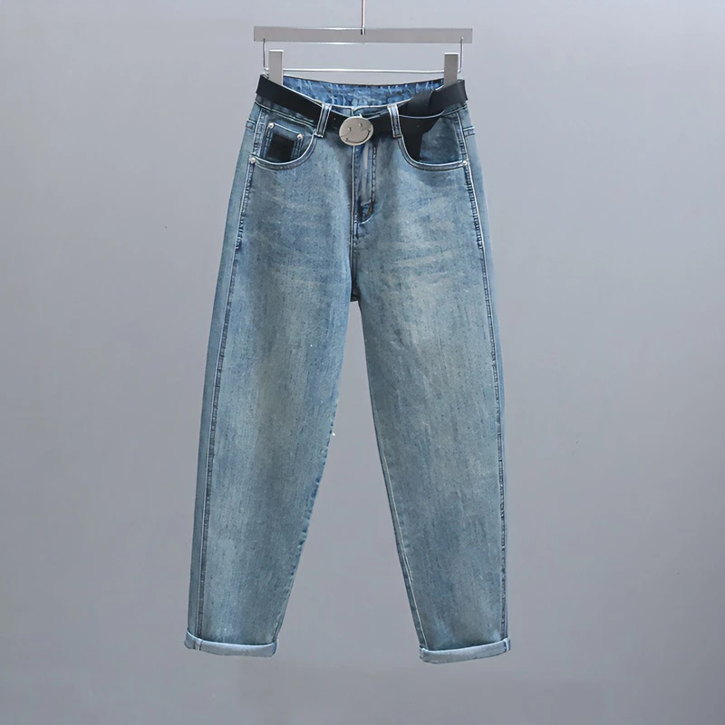 春秋浅蓝色牛仔裤女显瘦高腰萝卜裤2025年新款时尚百搭宽松哈伦裤