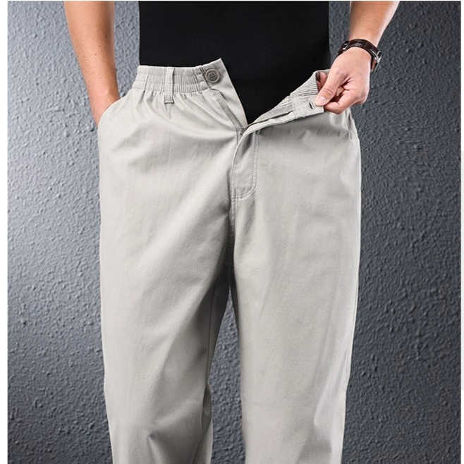 纯棉开口中老年男士休闲裤大码直筒百搭厚款松紧腰男装运动裤弹力