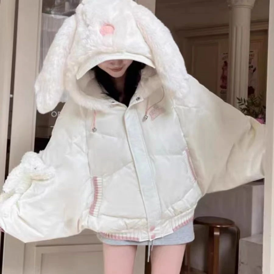 美式可拆卸小熊毛绒连帽棉服外套女冬季小众设计感保暖加厚棉衣袄