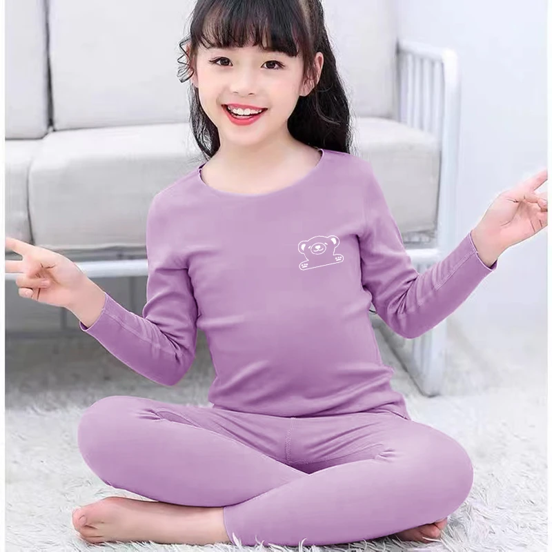 儿童装德绒保暖女童内衣套装中大童宝宝无痕秋衣秋裤加绒保暖睡衣