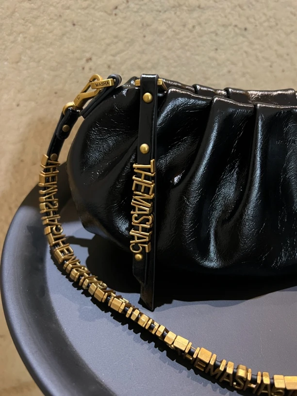 链条包71139南瓜单肩饺子包褶皱百搭复古小众小包包黑色斜挎包