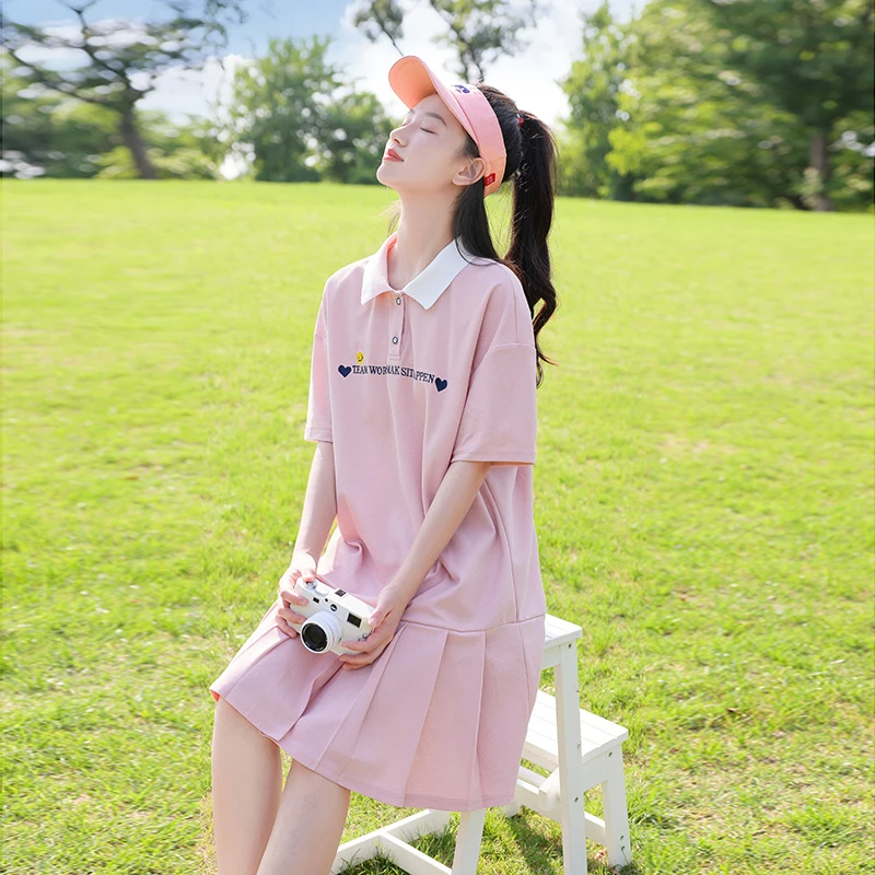 女大童高中生初中学生少女连衣裙夏装宽松运动polo裙子夏季学院风