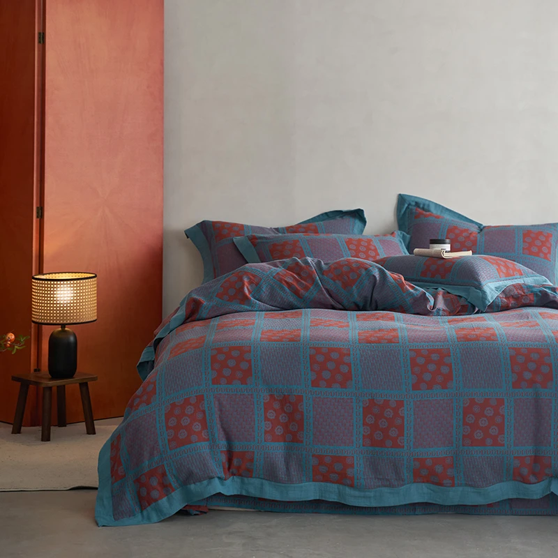 安迪娅）高端色织提花全棉双层纱四件套A类母婴级被套纯棉床上用品