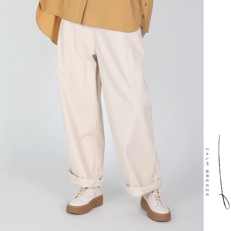 Jane express/简表达24春新休闲百搭宽松毛边休闲直筒裤CKZ4015