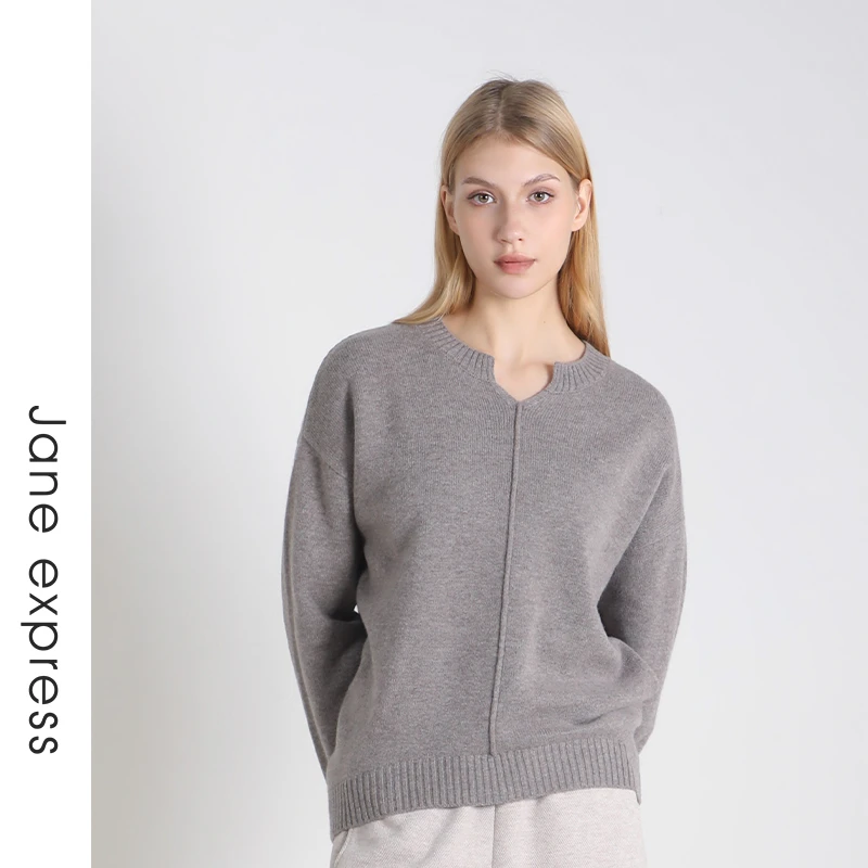 Jane express/简表达24年冬季新款毛衫释然陶土灰针织DMS43011