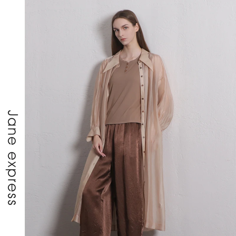 Jane express/简表达24年夏气质时尚女士长款衬衫连衣裙XLY42004