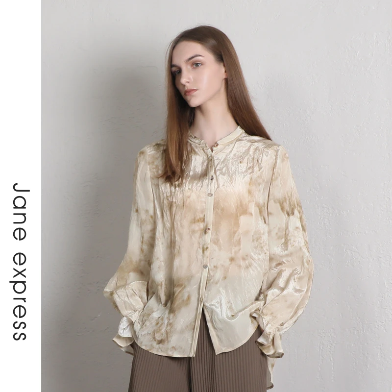 Jane express/简表达24年春新气质长袖春夏薄款印花衬衫CCY41004
