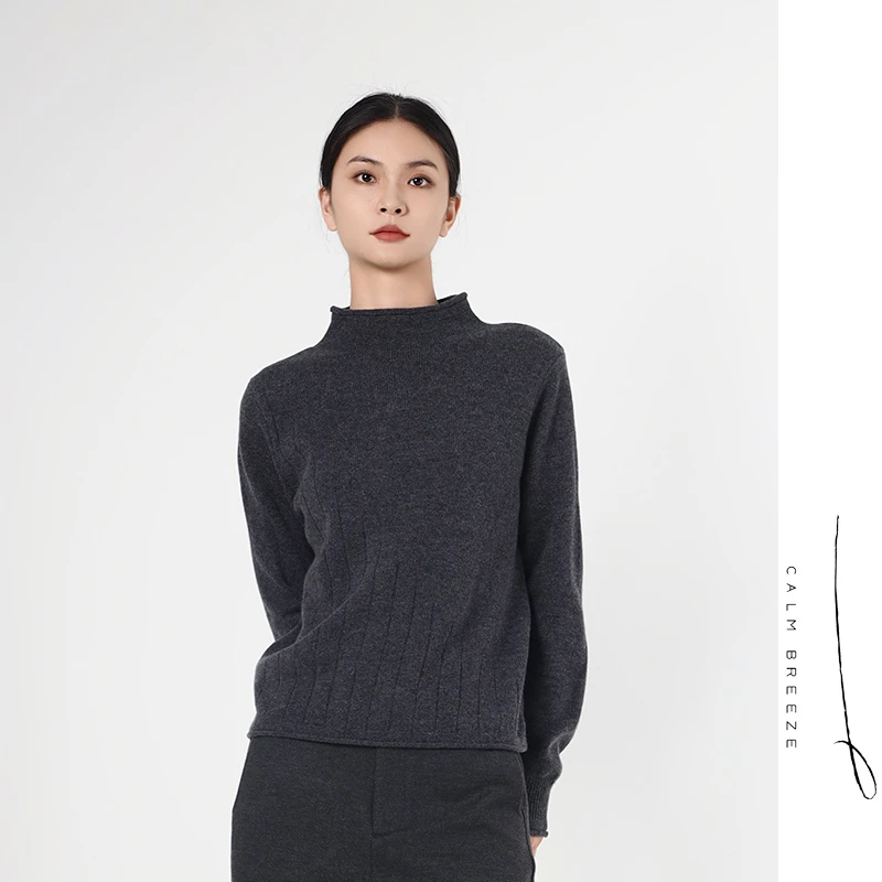 Jane express/简表达长袖毛衣百搭时尚纯色半高领毛衫DMS4002