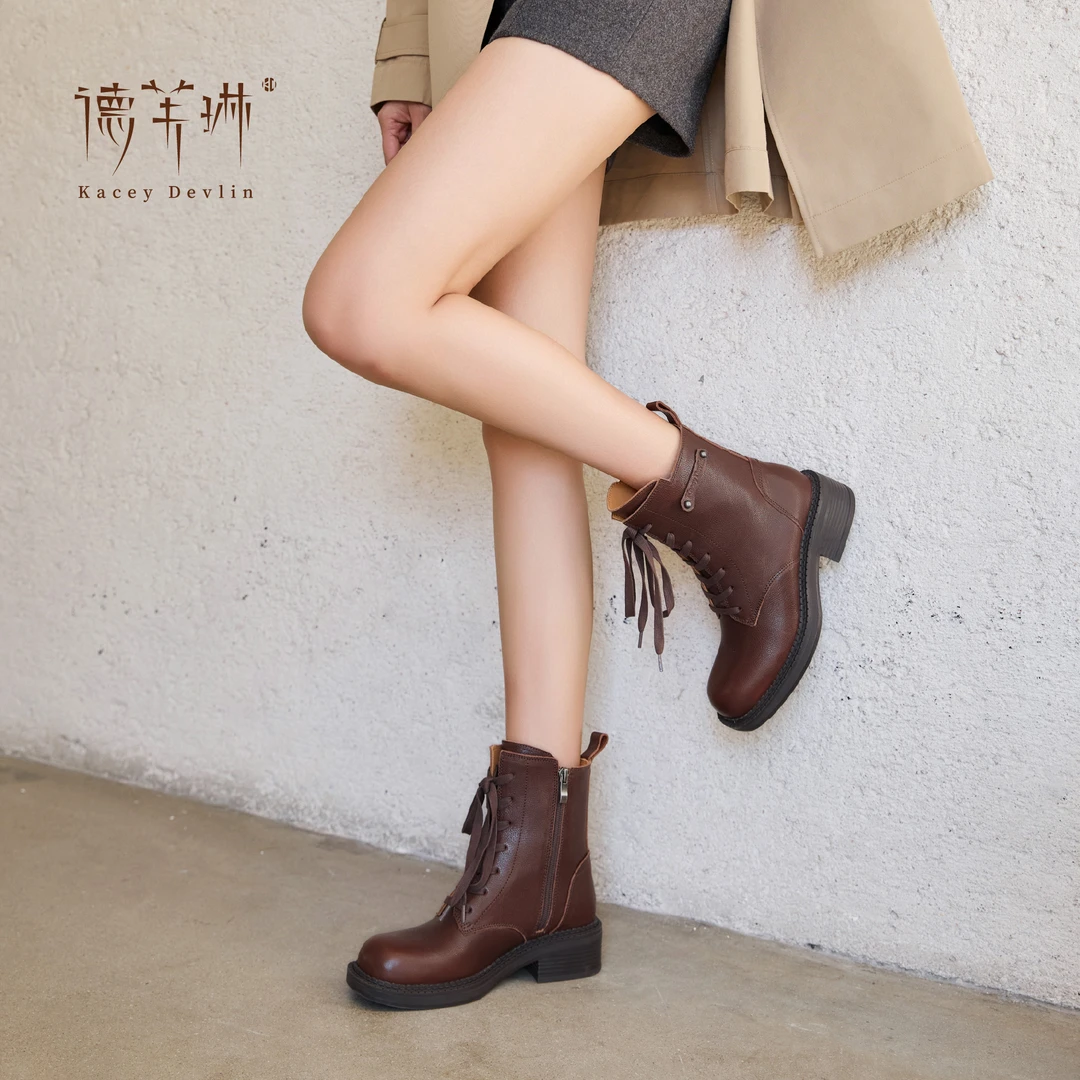 【德芙琳】朋克马丁靴2024秋冬新品爆款时尚百搭厚底增高保暖女靴