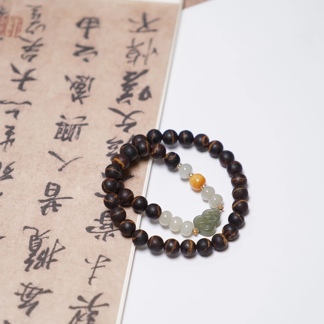 降真香黄金甲和田玉手串ZC10A1326